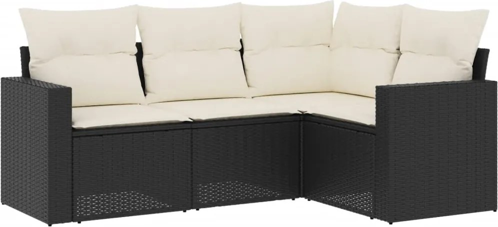 vidaXL Set mobilier de grădină cu perne, 4 piese, negru, poliratan