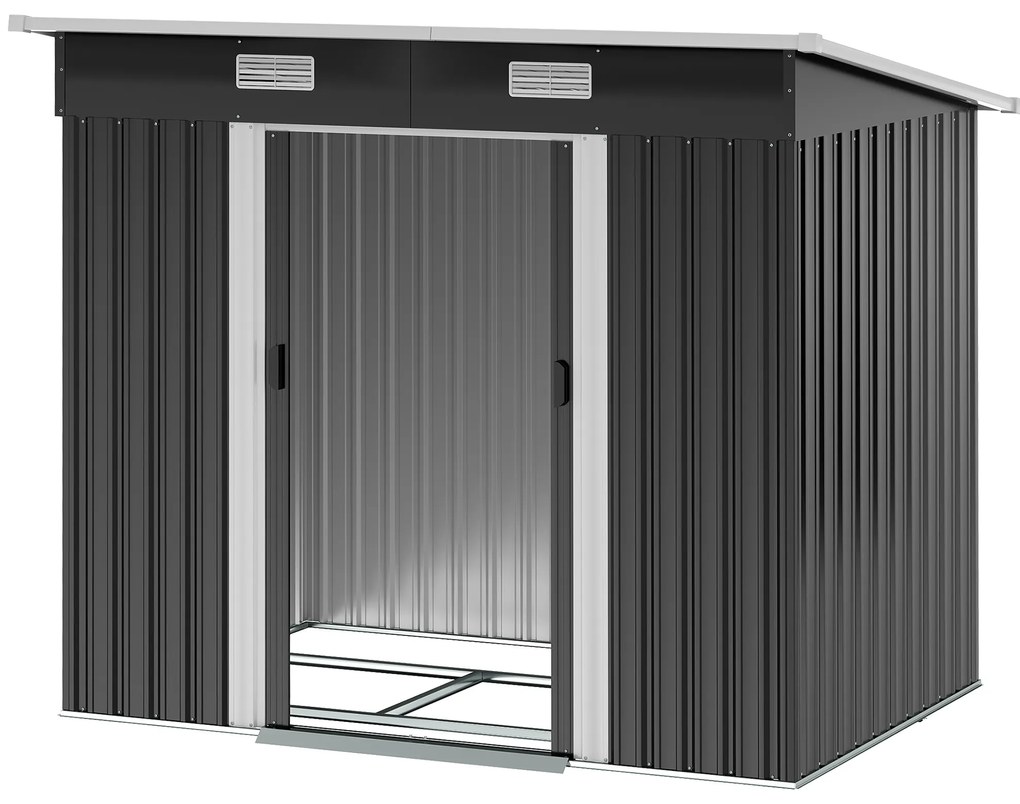 Outsunny Şopron din metal 2,3 m² 207 x 130 x 182 cm șopron cu acoperiş în pantă fereastră cadru pentru pardoseală negru | Aosom Romania