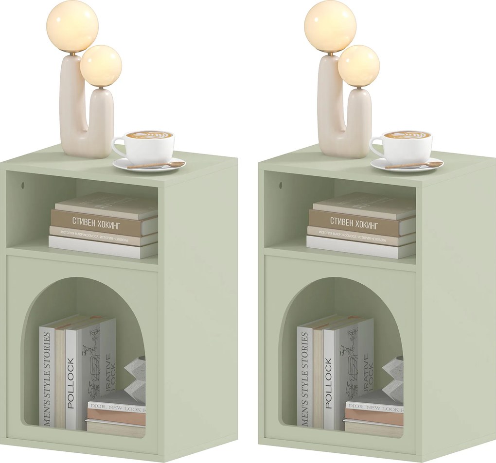 HOMCOM Lot de 2 mese de noapte, masă de noapte cu compartimente deschise, design aranjat, 40 x 30 x 60 cm, verde deschis | Aosom Romania