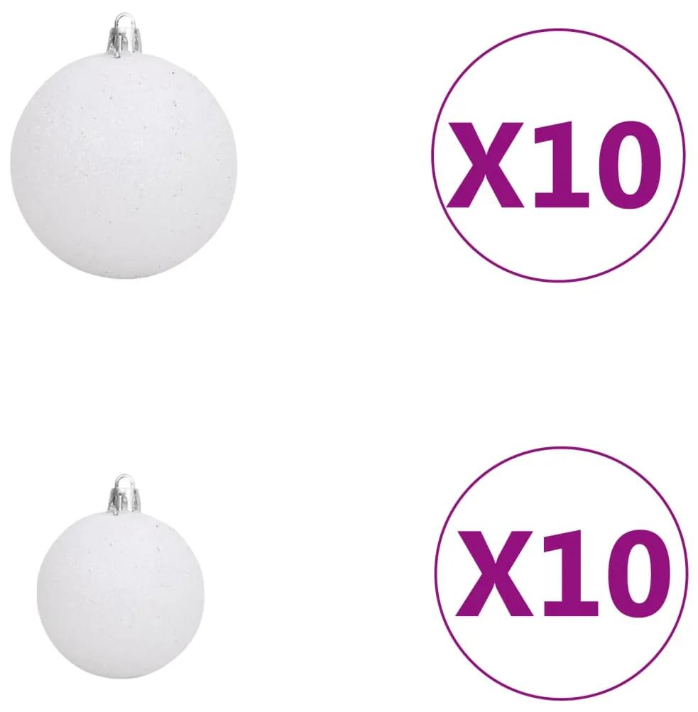 Set brad de Craciun artficial cu LED-uri globuri, alb, 210 cm 1, Alb, 210 cm