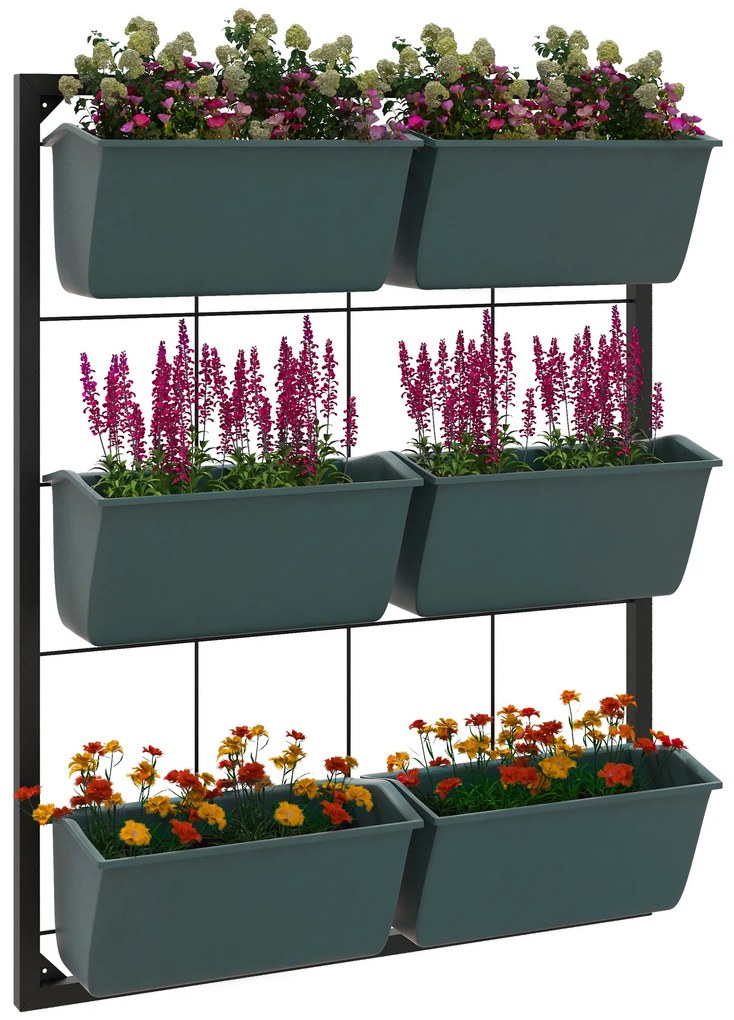 Outsunny Jardiniera de perete pe 3 nivele cu 6 ghivece pentru interior si exterior, Jardiniera cu montare pe perete