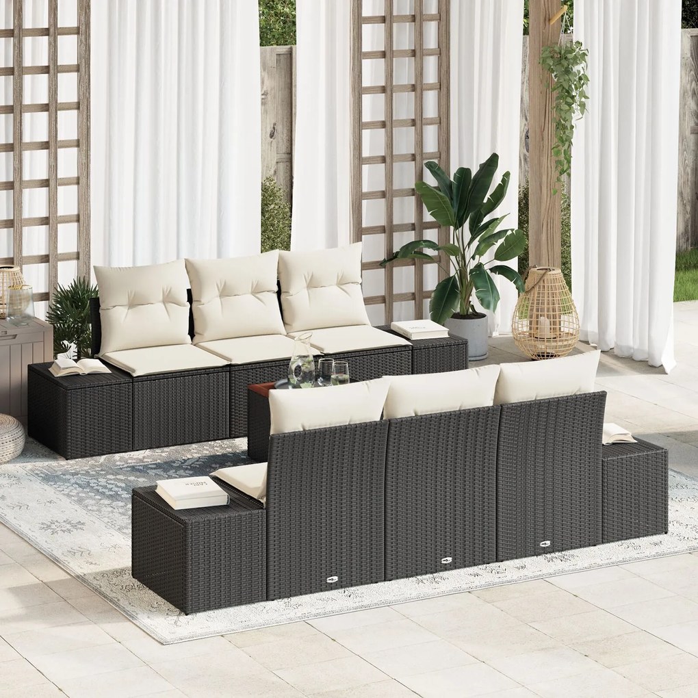 vidaXL Set canapea grădină, 7 piese cu perne, rattan negru și acacia