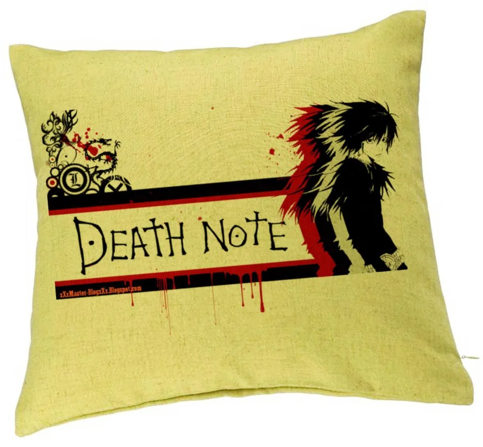 Perna Decorativa cu Death note 3, 40x40 cm, Verde, Husa Detasabila, Burduf