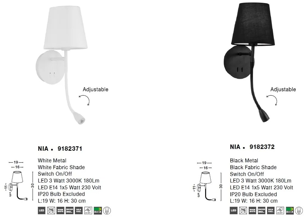 Aplica de perete moderna cu reader LED Nia neagra NVL-9182372