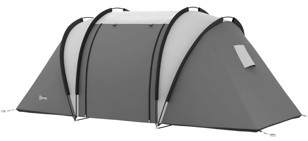 Outsunny Cort de camping familial 4-5 persoane cu 2 camere 3 ferestre, sac de transport, impermeabil, dim. 450L x 220l x 180Hcm | Aosom Romania