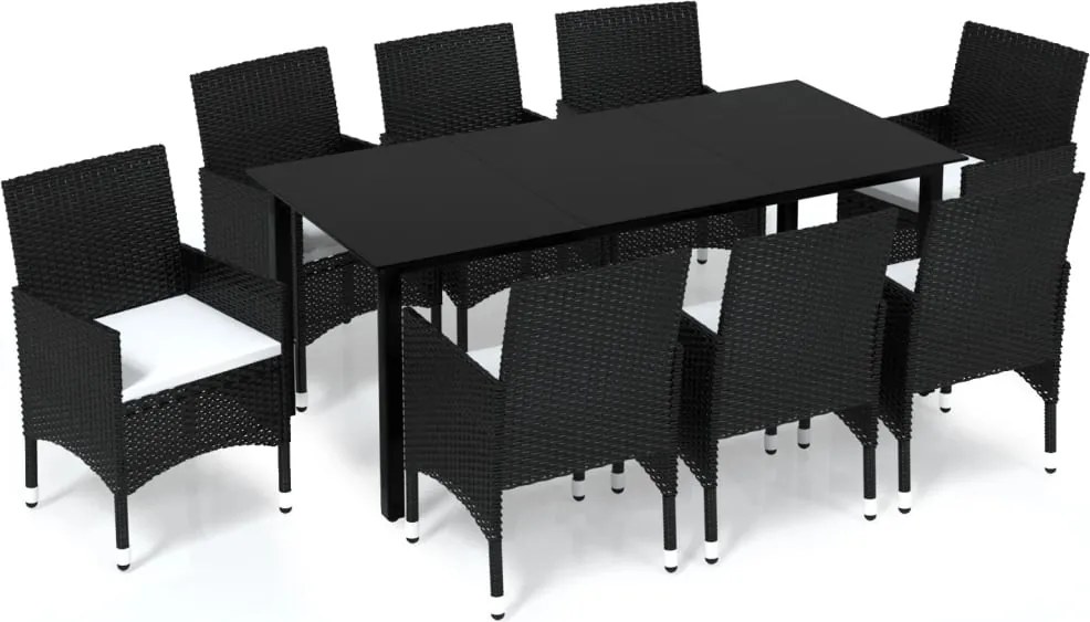 vidaXL Set mobilier de grădină cu perne, 9 piese, negru, poliratan