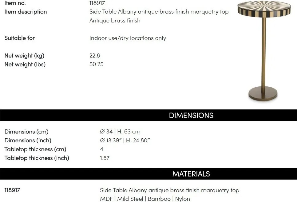 Masuta auxiliara LUX Blat Marquetry, Albany