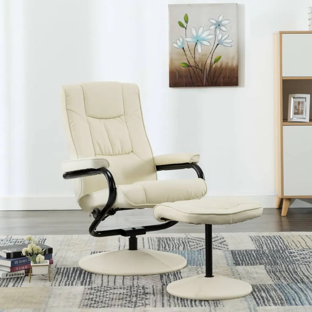 249299 vidaXL Fotoliu TV cu taburet, crem, piele ecologică