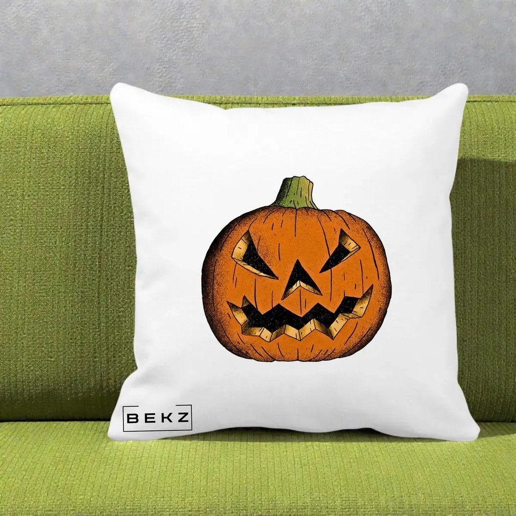 Perna Decorativa Halloween Dovleac Portocaliu Clasic, 40x40 cm, Alba Mata, Husa Detasabila, Perna Inclusa, BEKZ®