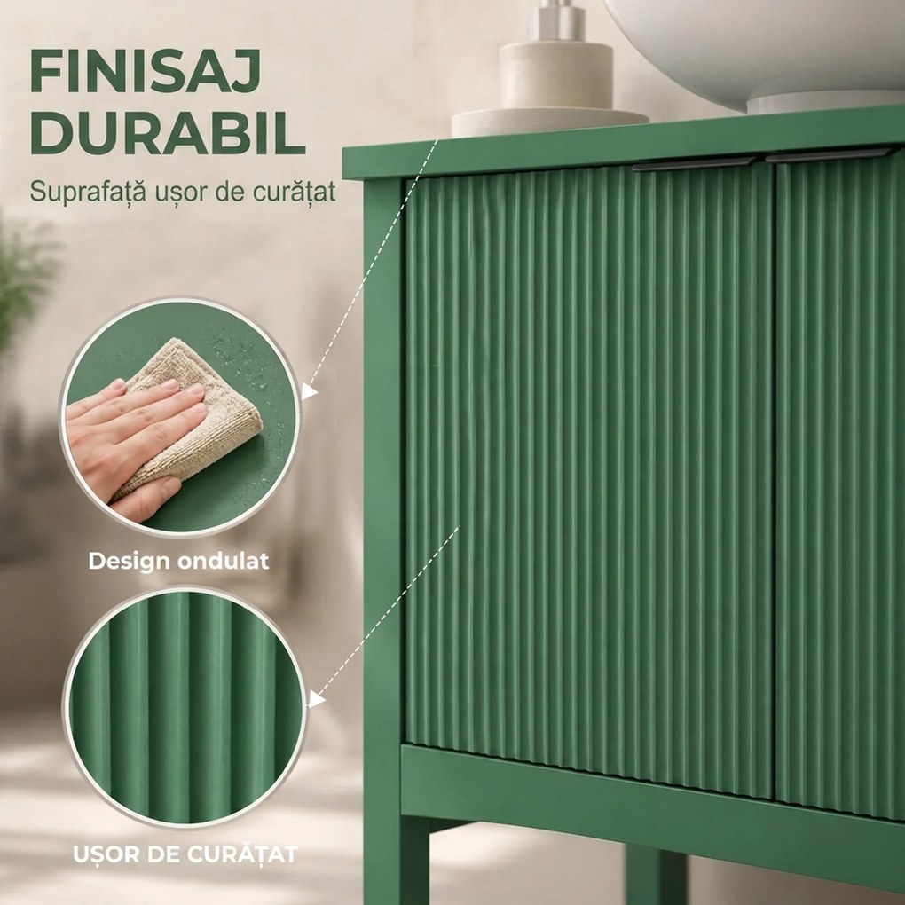 HOMCOM Dulap Sub Lavoar cu 2 Uși, Raft Deschis și Design Modern, 65x32x62 cm, Verde | Aosom Romania