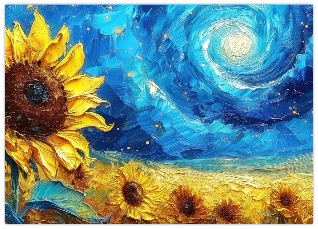 Tablou pe sticlă - Pictura floarea-soarelui (70x50 cm)