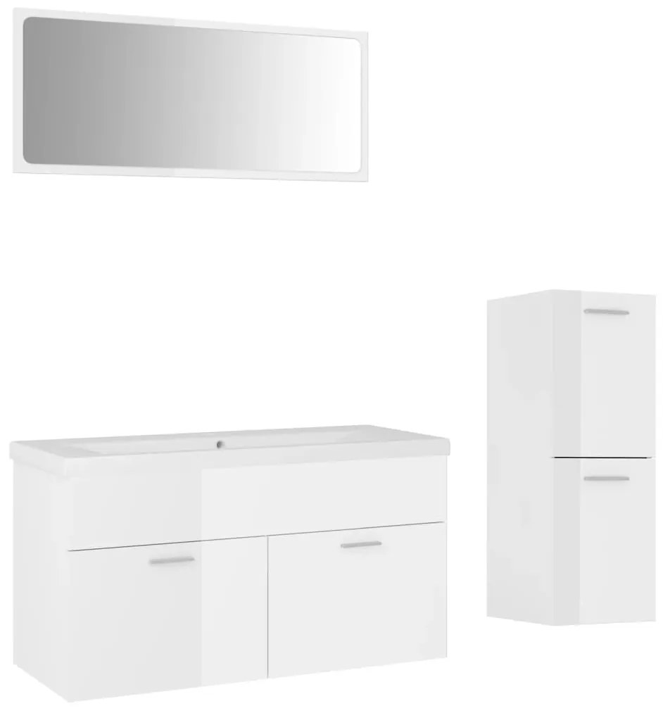 3071204 vidaXL Set mobilier de baie, alb extralucios, lemn prelucrat