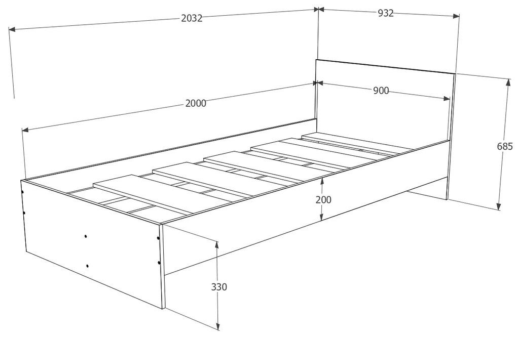 Pat haaus Remi, 200 x 90 cm, saltea spuma inclusa, Ulm Deschis