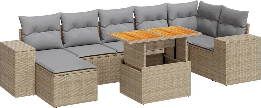 vidaXL Set canapele de grădină, 8 piese, cu perne, bej, poliratan