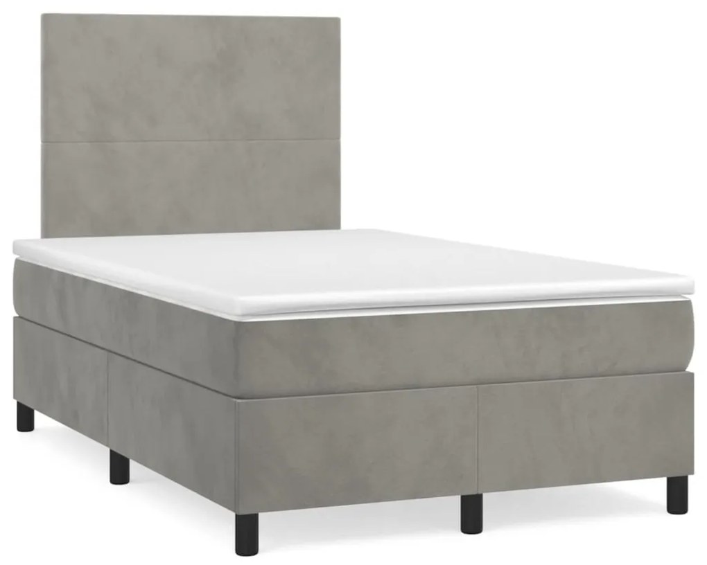 vidaXL Pat box spring cu saltea, gri deschis, 120x190 cm, catifea