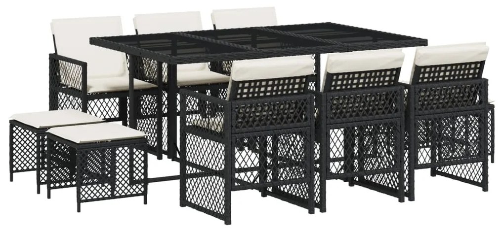 3210786 vidaXL Set mobilier de exterior cu perne, 11 piese, negru, poliratan