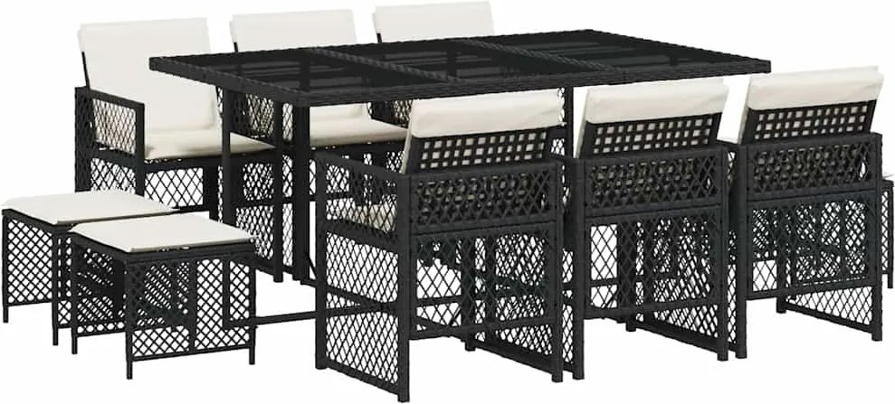 vidaXL Set mobilier de exterior cu perne, 11 piese, negru, poliratan