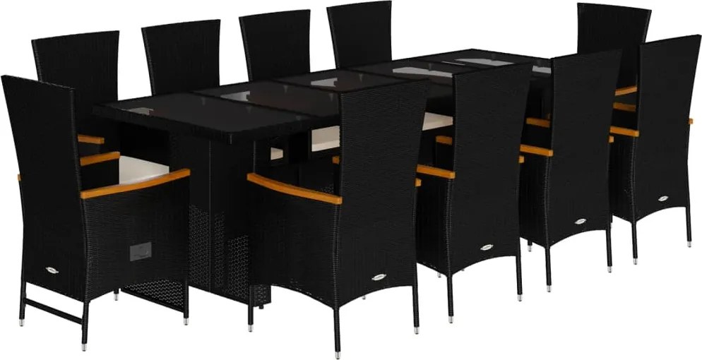 vidaXL Set mobilier de exterior cu perne, 11 piese, negru, poliratan