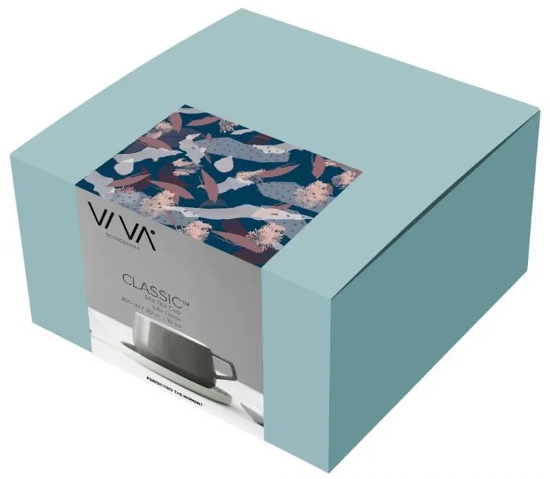 Ceasca pentru ceai cu farfurioara Viva Scandinavia ELLA CLASSIC V79748, 250 ml, Portelan, Gri