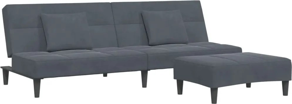 vidaXL Canapea extensibilă cu taburet, 2 locuri, gri închis, catifea