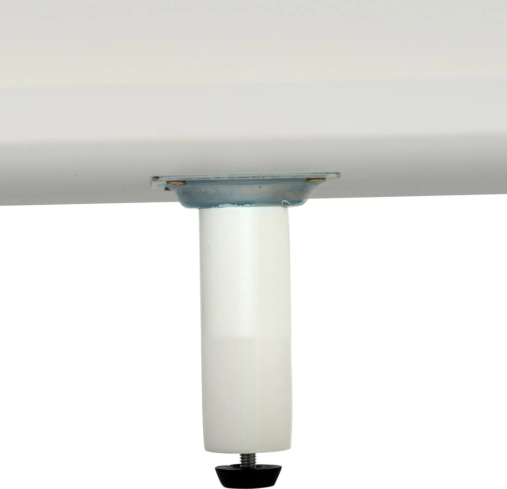 Comodă modernă cu spațiu de depozitare, alb lucios și aspect de lemn, 130x40x70 cm, Alb