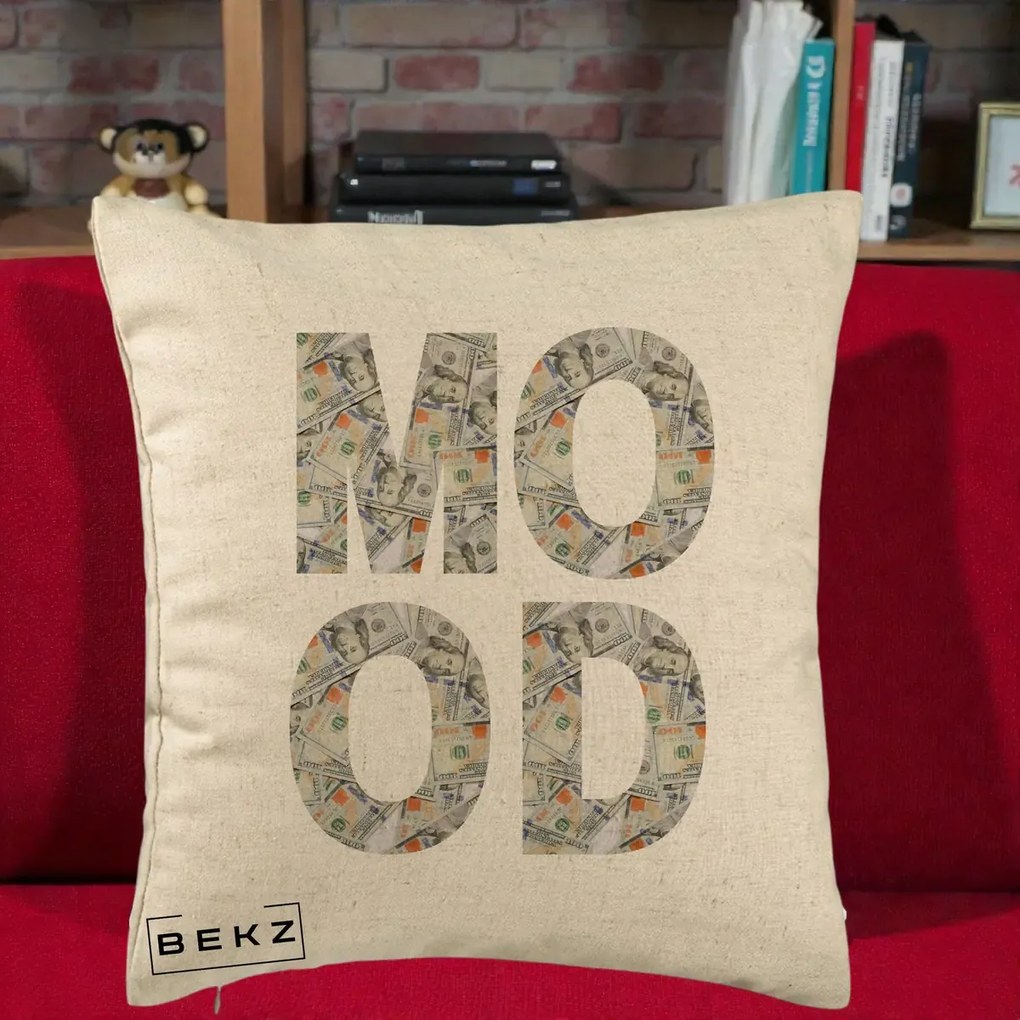 Perna Decorativa MOOD Money Grafic Urban, 40x40 cm, Bej, Husa Detasabila, Perna Inclusa, BEKZ®