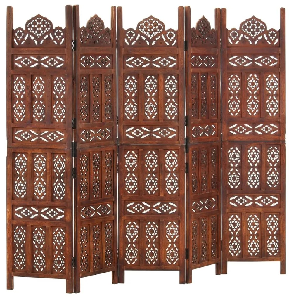 285326 vidaXL Paravan cameră sculptat manual 5 panouri maro 200x165 cm mango