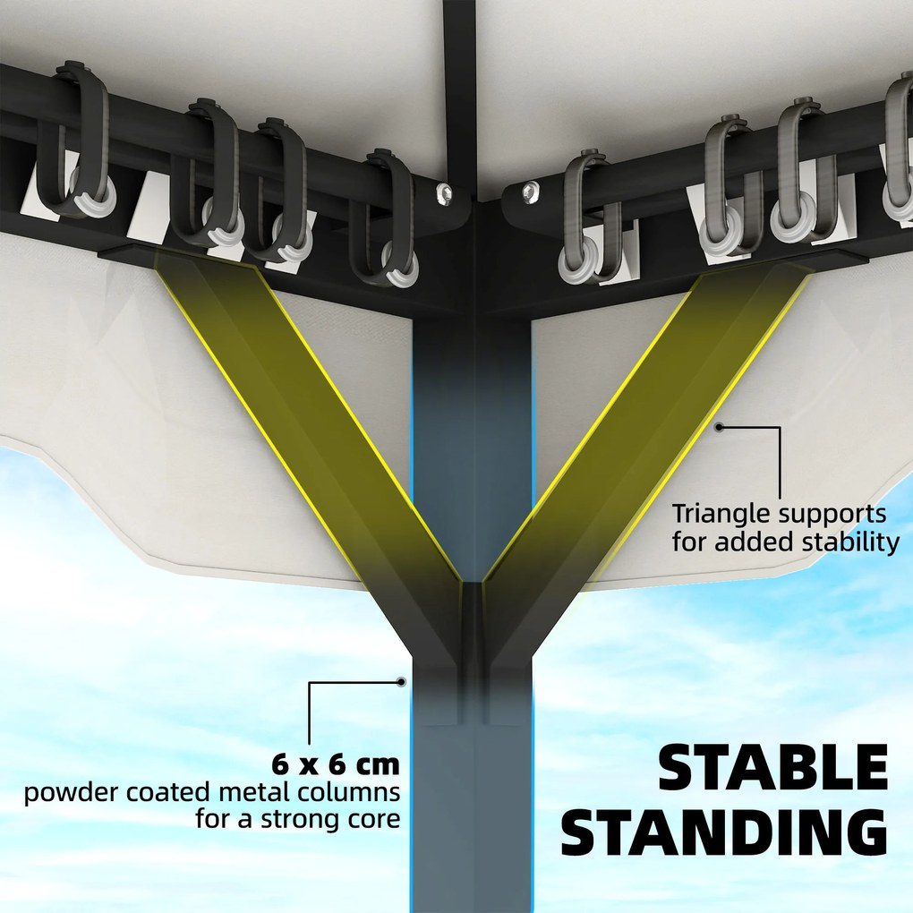 Outsunny Cort pentru Grădină cu Acoperiș Dublu Foișor cu 4 Pereți și Plasă Anti-Țânțari pentru Exterior Terasă 360x300x279 cm Gri Deschis | Aosom Romania