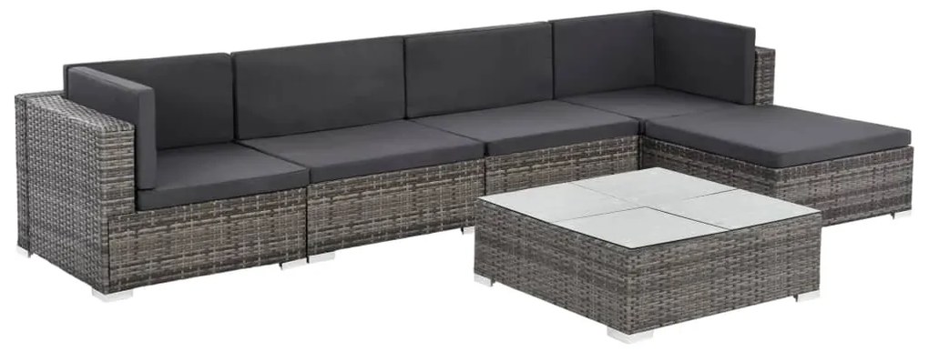 vidaXL Set mobilier de grădină cu perne, 6 piese, gri, poliratan