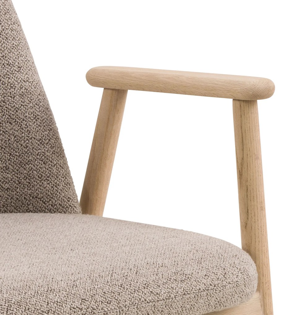 MAZZONI EXPORT RODERIC Bej Latte (material Monza 60)/cadru stejar uleiat - SCAUN DE LEMN BOUCLÉ PENTRU SUFRAGERIE LIVING BUCĂTĂRIE RETRO