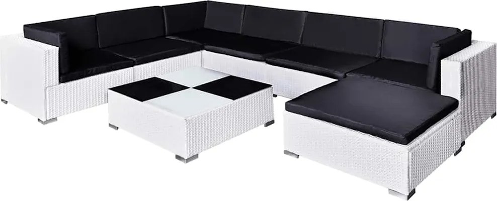 vidaXL Set mobilier de grădină cu perne, 8 piese, alb, poliratan