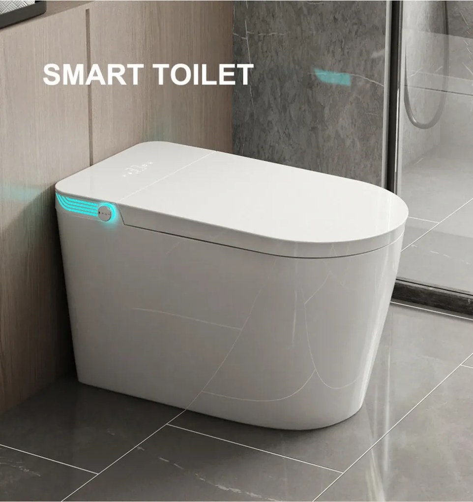 Smart WC 939 – Vas de Toaletă Inteligent cu Bideu, Sterilizare UV, Deschidere/Închidere automată, Senzor picior, Control inteligent al Temperaturii, Uscare aer cald, Iluminare de noapte, Afișaj LED, Telecomandă, Ceramică, Alb