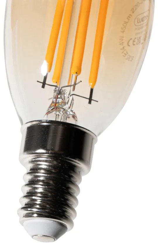 Set van 5 E14 dimbare LED lampen B35 goud 4W 450 lm 2200K