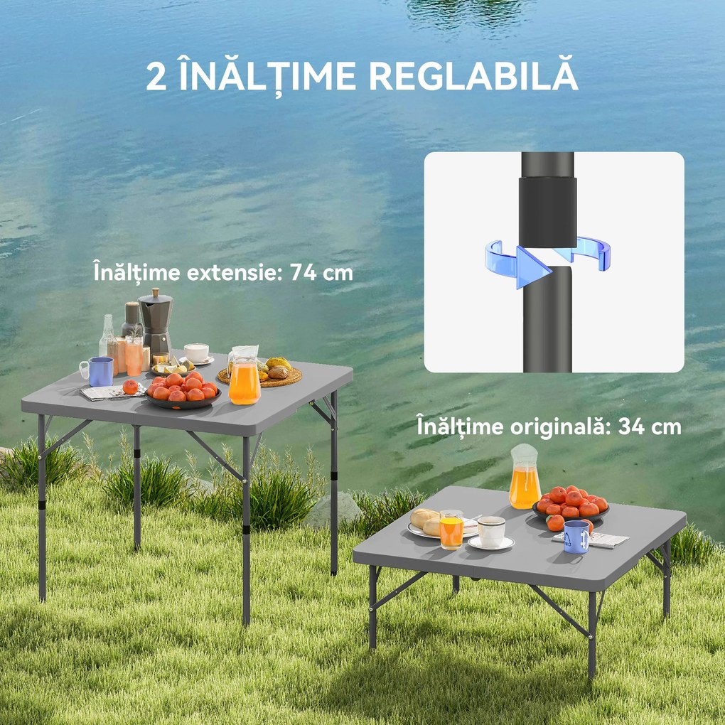 Outsunny Masă de Camping Pliabilă cu 2 Înălțimi Reglabile, 86x86x74 cm, Alb | Aosom Romania