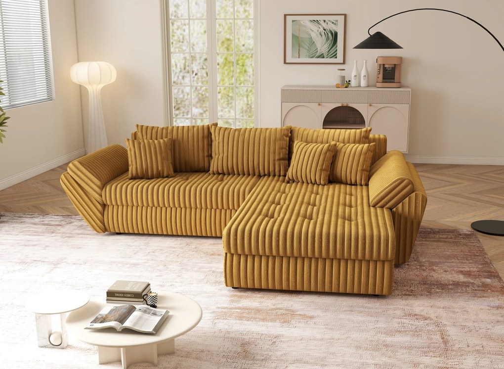 Colțar extensibil dumonde cu ladă de depozitare si sezut confortabil din spuma high-density, Loana Ambience Mustar II 270x185 cm