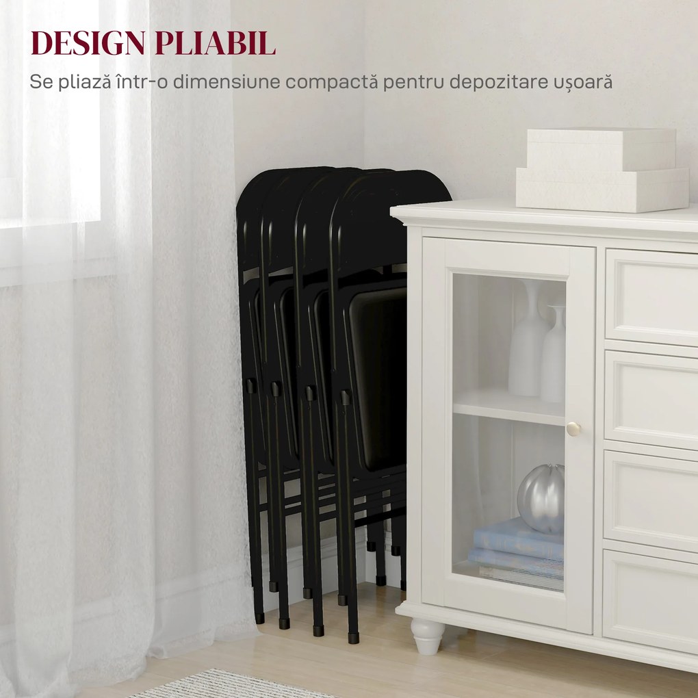 HOMCOM Set de 2 Scaune Pliabile Metalice, Tapițate cu Piele Ecologică PU, pentru Interior, cu Șezut Confortabil și Spătar Deschis | Aosom Romania