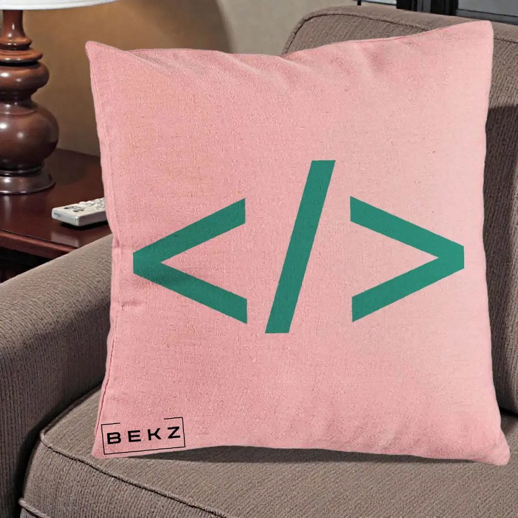 Perna Personalizata Cod HTML Turcoaz, 40x40 cm, Roz, Husa Detasabila, Perna Inclusa, BEKZ®