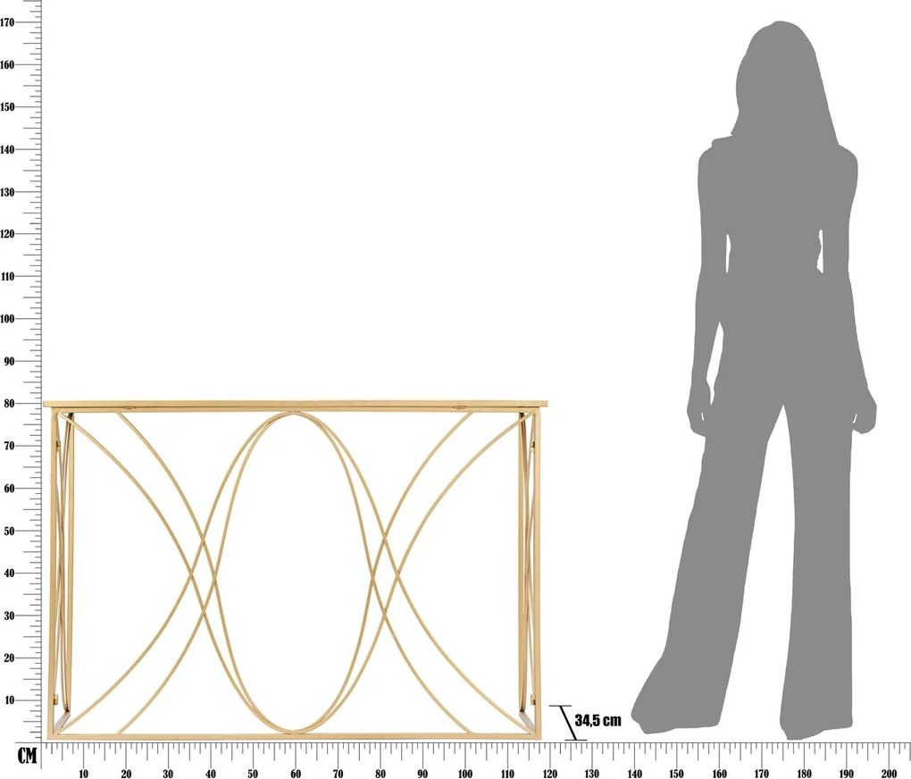 Consola Exy, Mauro Ferretti, 120x40x80 cm, fier, auriu/argintiu