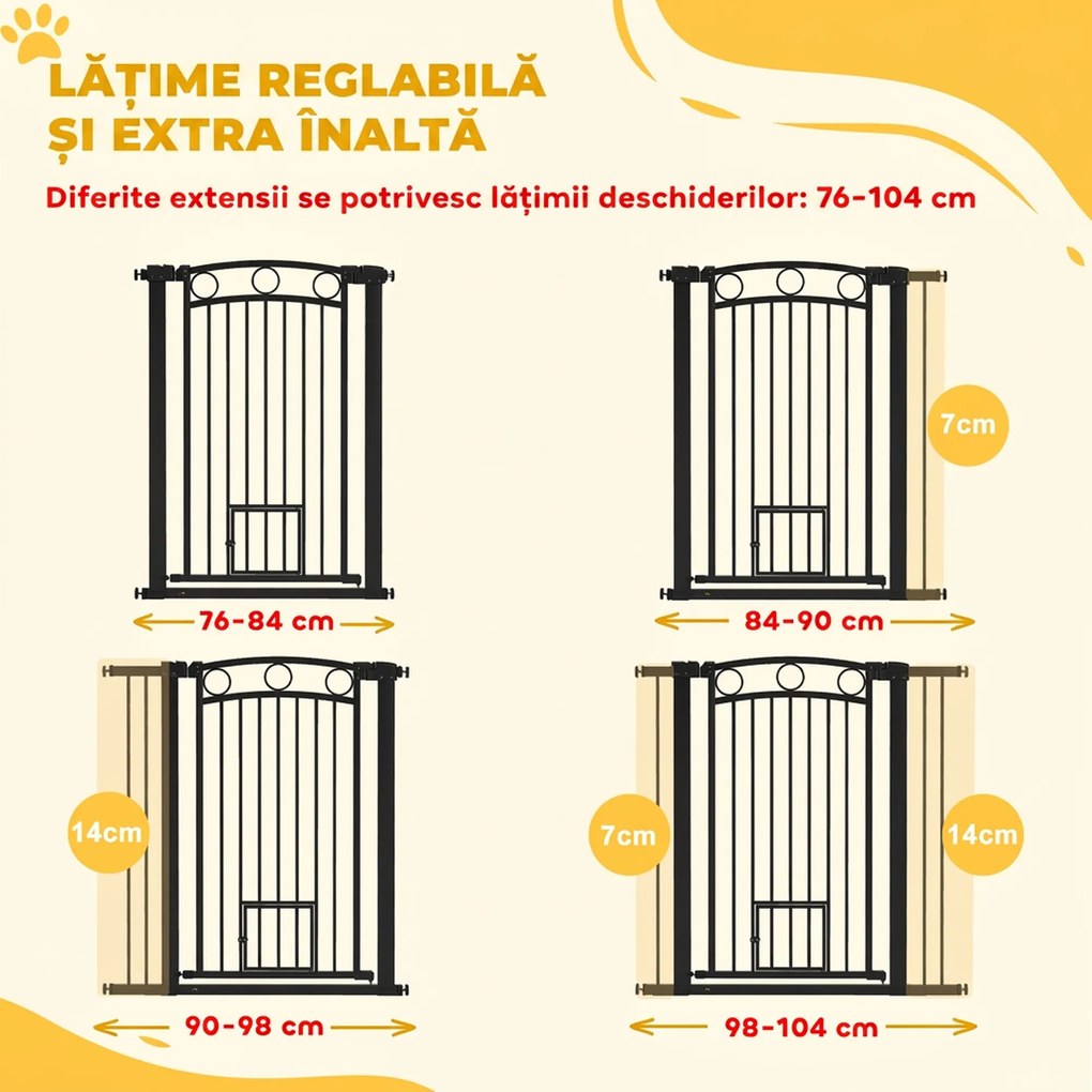 PawHut Poartă Reglabilă pentru Câini 76-104 cm, Înălțime 106 cm, cu 2 Extensii, Albă | Aosom Romania