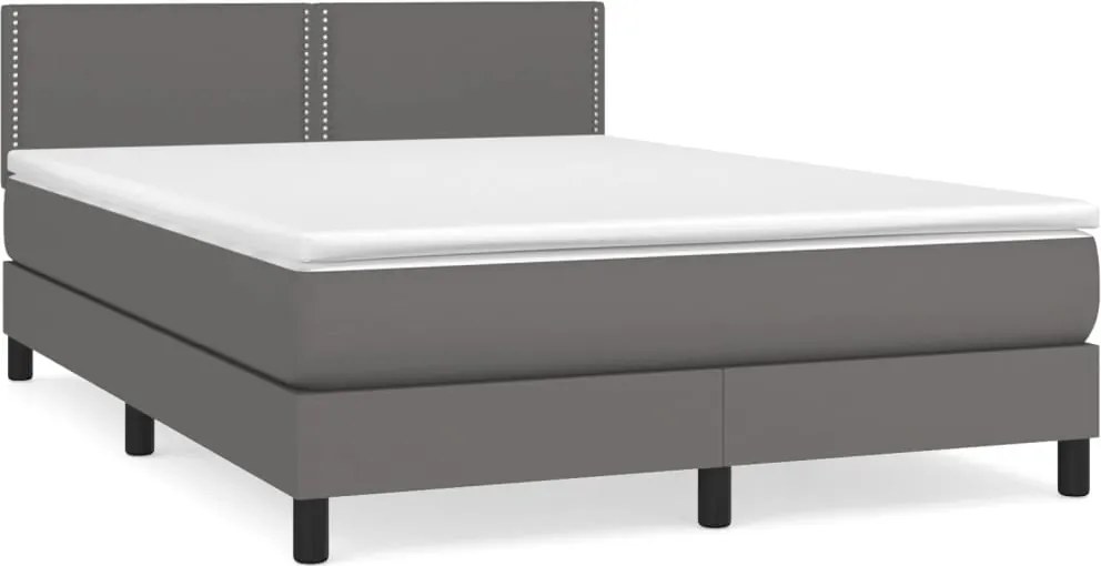 vidaXL Pat box spring cu saltea, gri, 140x190 cm, piele ecologică