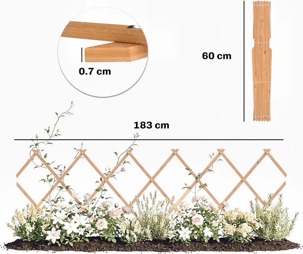 Outsunny Grilaj de grădină din lemn extensibil Suport pentru plante cățărătoare Trandafiri și viță-de-vie 180x60 cm Maro deschis | Aosom Romania