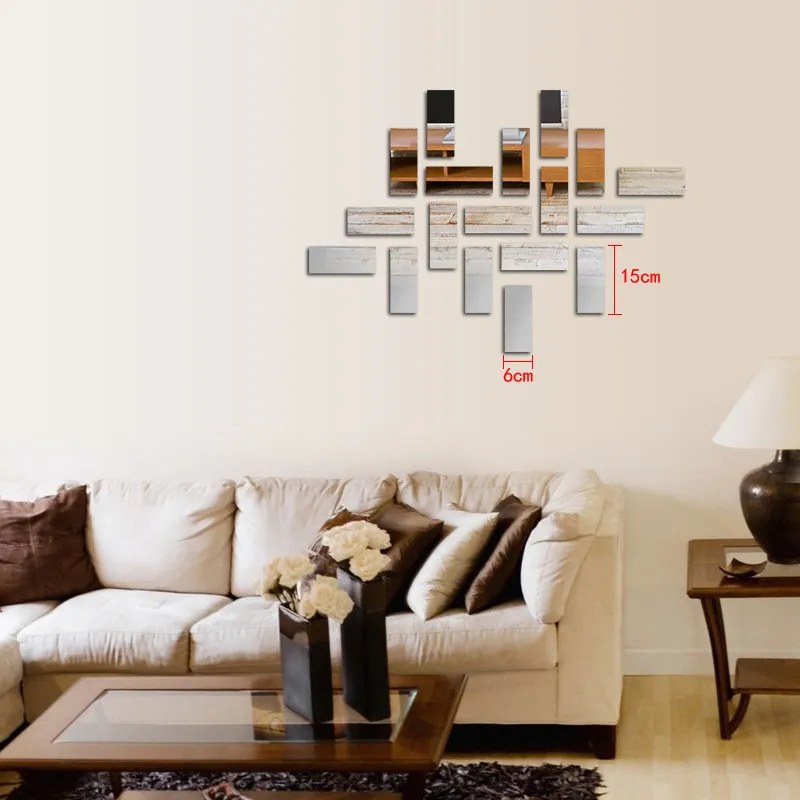 Sticker perete 3D Bricks Mirror Silver