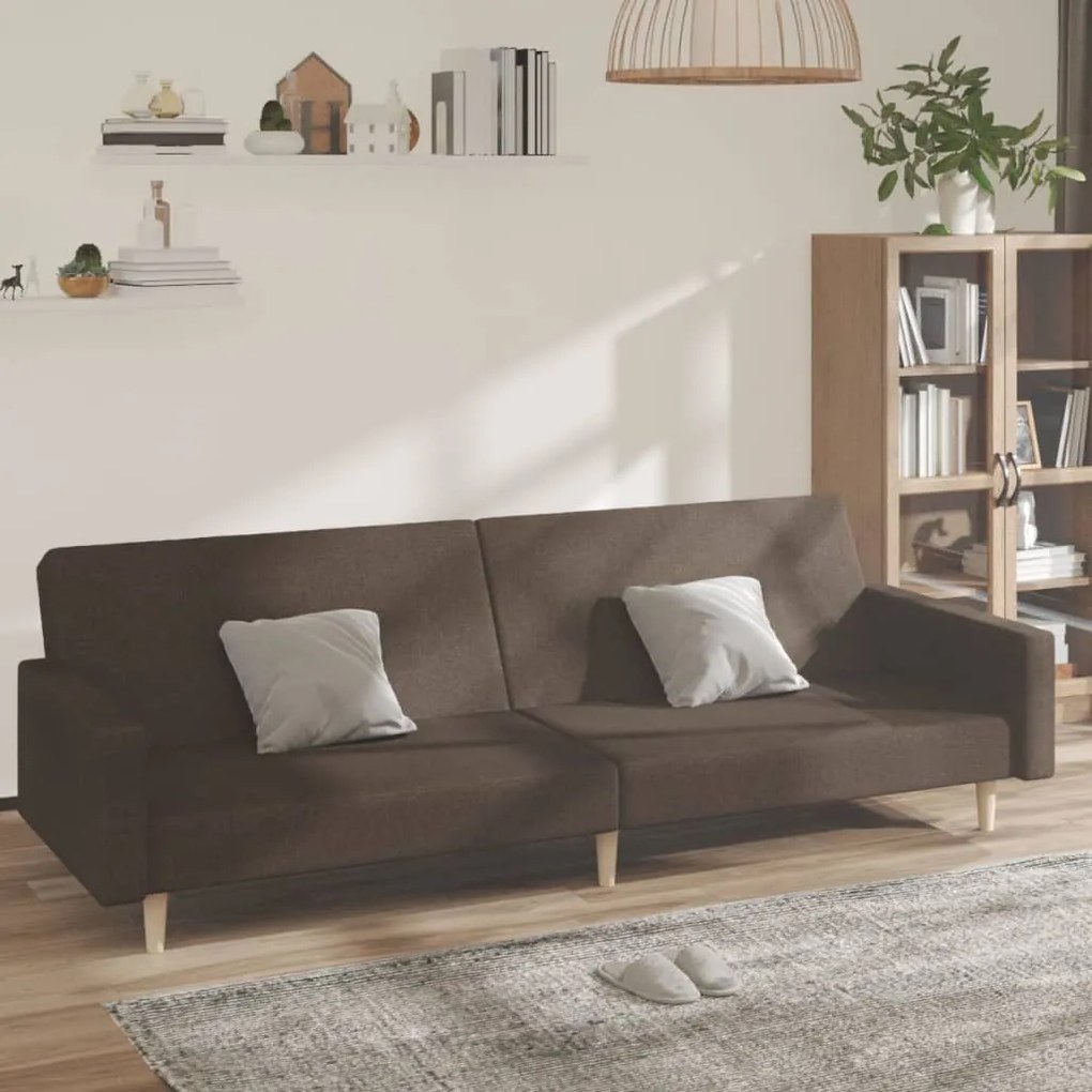 337291 vidaXL Canapea extensibilă cu 2 locuri, maro închis, textil
