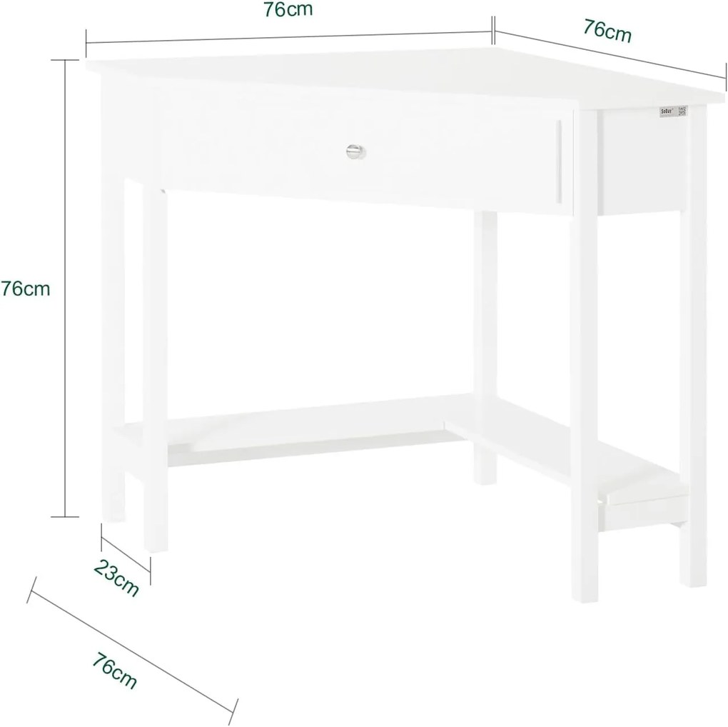 BIA5 - Masa de birou pe colt, 76 cm, home office cu 1 sertar - Alb