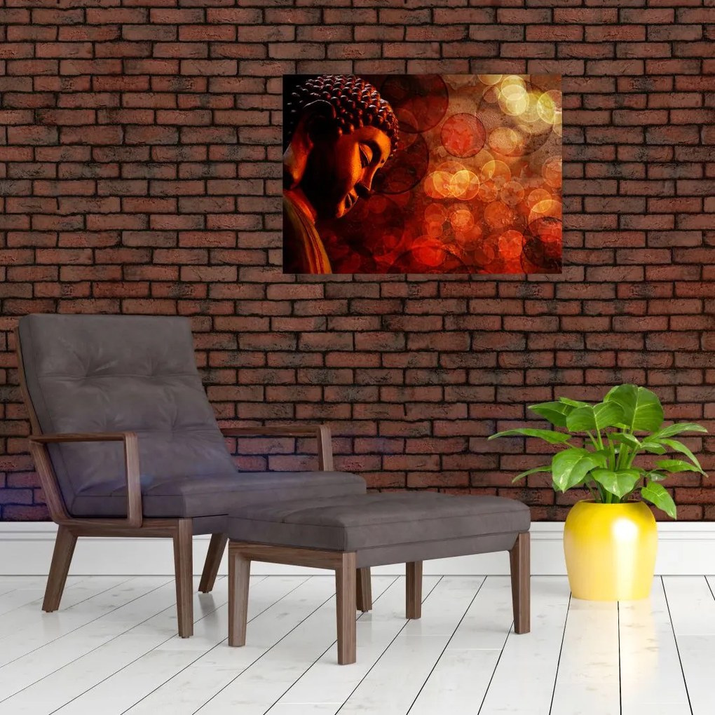 Tablou pe sticlă - Buddha în nuanțe roșii (70x50 cm)