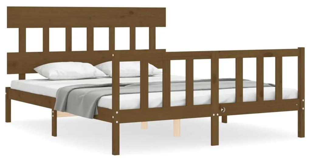 3193344 vidaXL Cadru de pat cu tăblie, maro miere, king size, lemn masiv