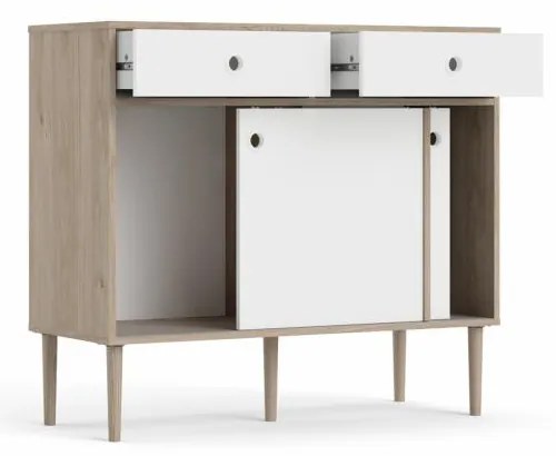Bufet cu 2 sertare in decor de stejar Culoare alb, ELISEO