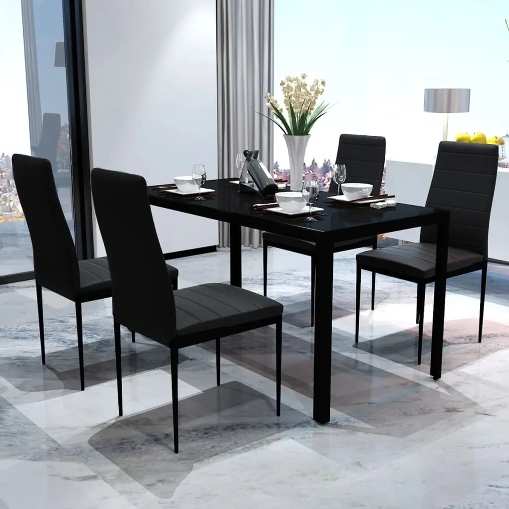 242986 vidaXL Set mobilier de bucătărie, cinci piese, negru