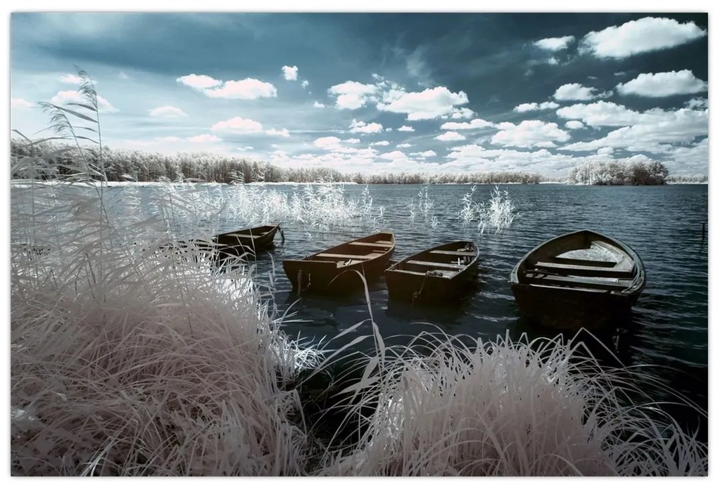 Tablou - Bărci de lemn pe lac (90x60 cm)