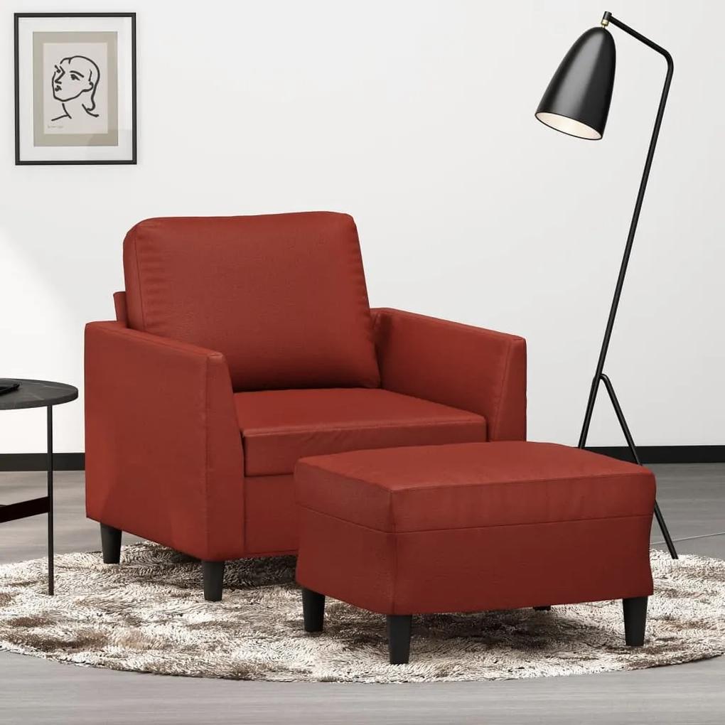 3153495 vidaXL Fotoliu canapea cu taburet, roșu vin, 60 cm, piele ecologică